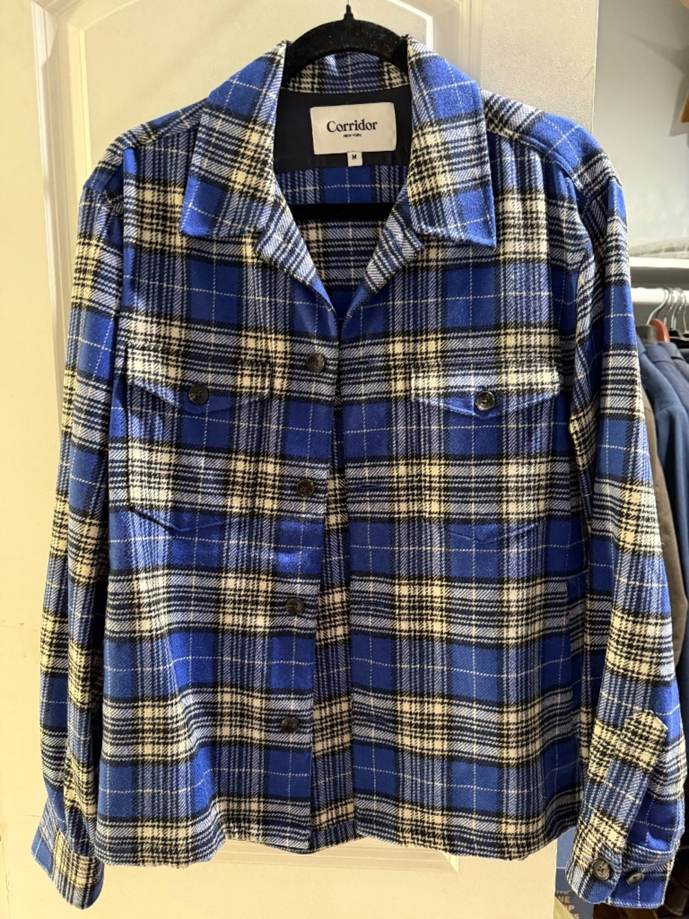 Corridor NYC Brushed Plaid Overshirt Wool Shirt Jacket Size M Made in USA